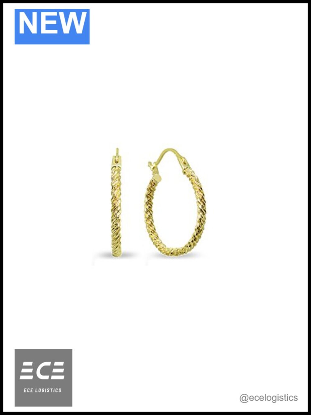 14K Yellow Gold Textured Twist Click-Top Hoop Earrings Lightweight